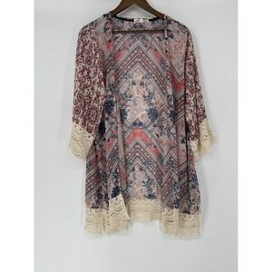 Jolt XL Paisley Floral Lace Trim Kimono Cardigan Duster Patchwork Boho Cottage‎